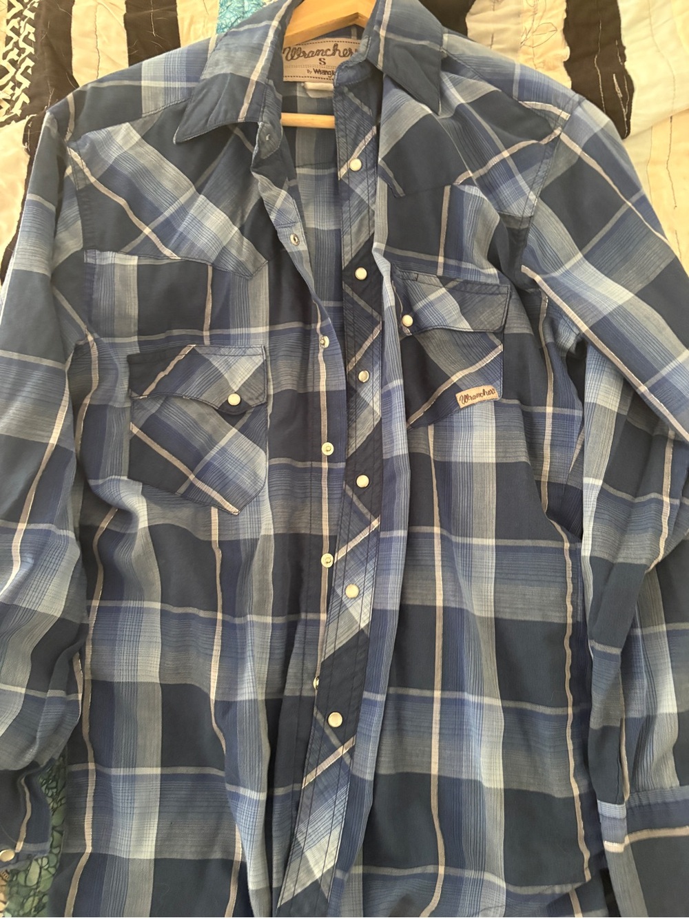 Wrangler Navy and Light Blue Plaid Shirt